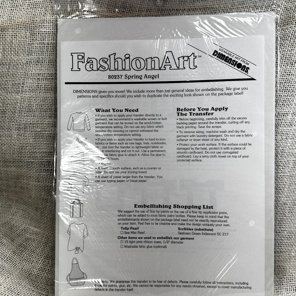 1994 Dimensions FashionArt Spring Angel Iron-On Transfer 80237 Laine Gordon NOS